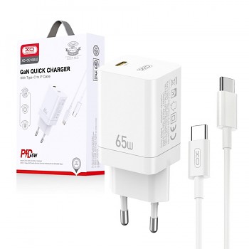 Rychlonabíječka XO CE10 včetně datového kabelu USB-C 65W bílá