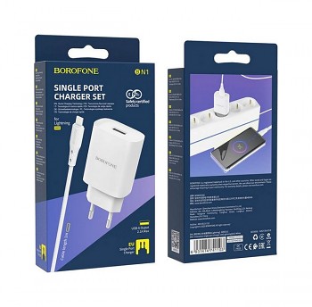 Nabíječka Borofone BN1 pro iPhone včetně Lightning kabelu 2.1A bílá 2