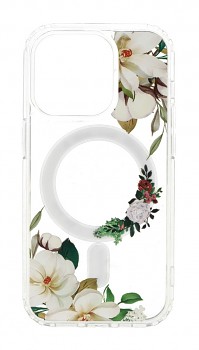 Zadní kryt Tel Protect Flower na mobil iPhone 13 Pro MagSafe s bílými květy