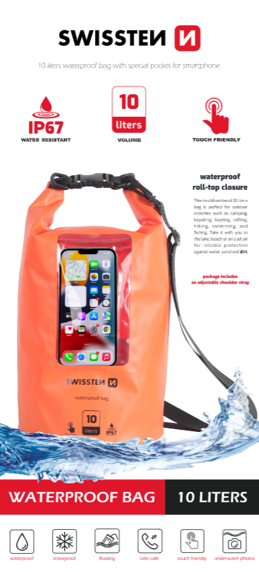 Levně Vodotěsné pouzdro Swissten Waterproof oranžové 10l