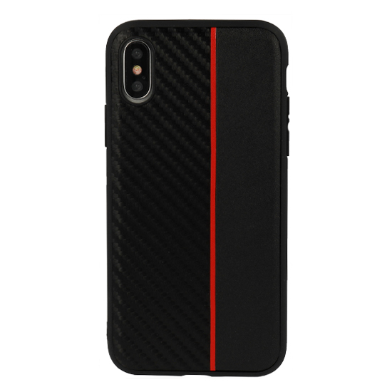 Levně Pouzdro MOTO CARBON pro Samsung Galaxy A6 Plus 2018 černé s červeným pruhem