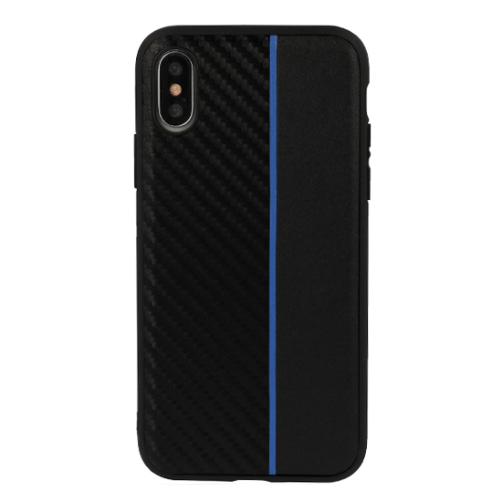 Levně Pouzdro MOTO CARBON pro Samsung Galaxy A6 Plus 2018 černé s modrým pruhem
