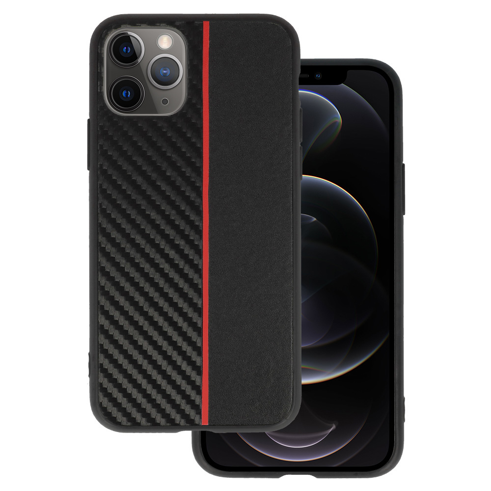 Levně Kryt Tel Protect CARBON pro iPhone 11 Pro černý s červeným pruhem