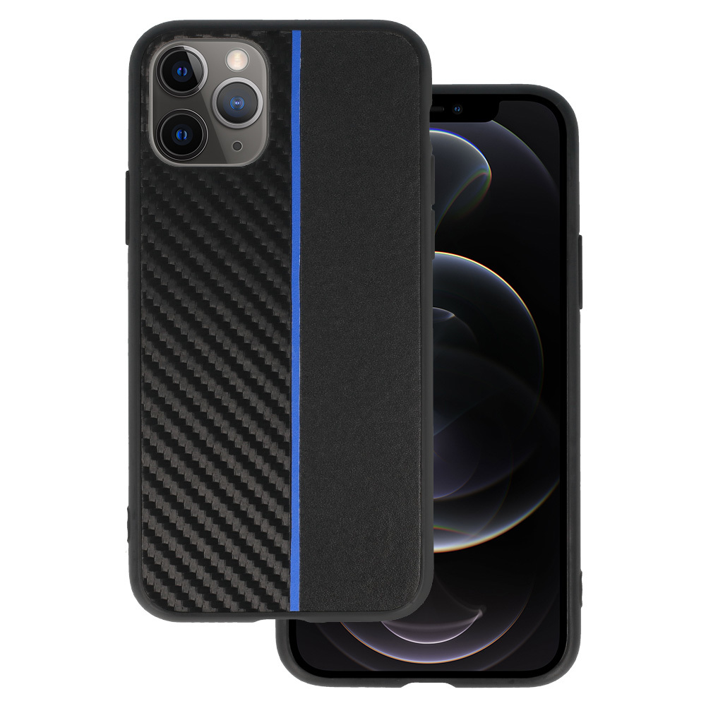 Levně Tel Protect CARBON pouzdro pro iPhone 11 Pro černé s modrým pruhem