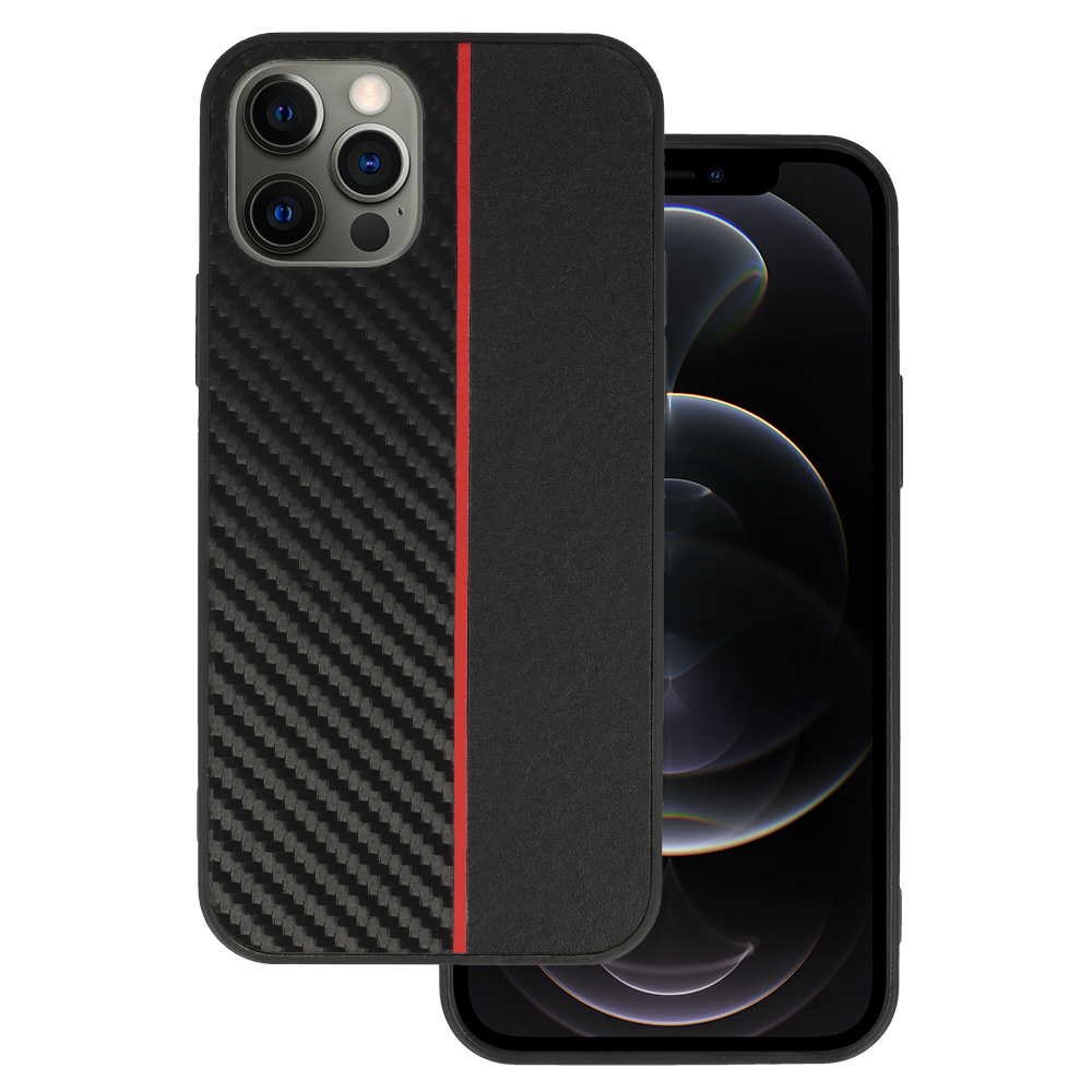 Levně Tel Protect CARBON pouzdro pro iPhone 12 Pro Max black s červeným pruhem
