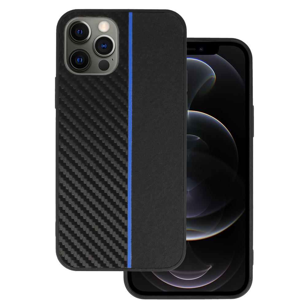 Levně Tel Protect CARBON pouzdro pro iPhone 12 Pro Max black s modrým pruhem