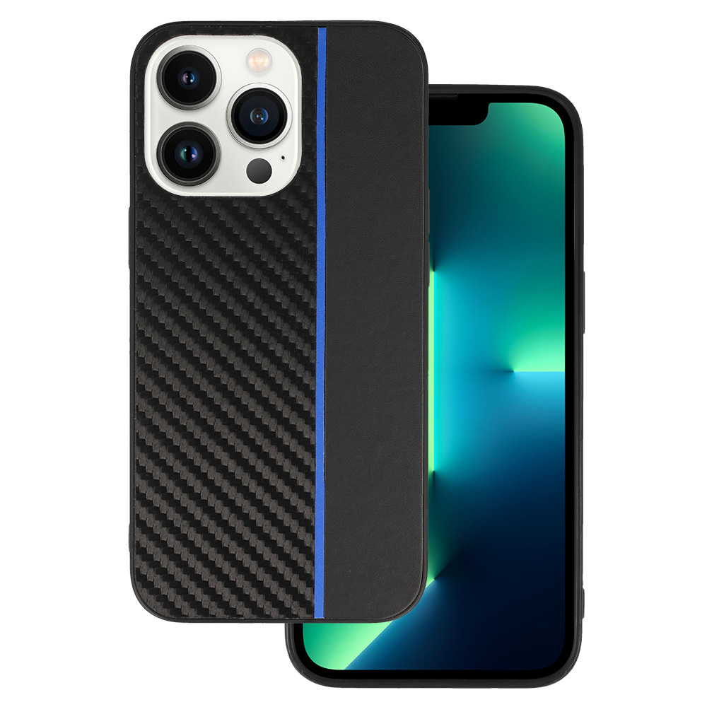 Levně Tel Protect CARBON pouzdro pro iPhone 13 Pro černé s modrým pruhem