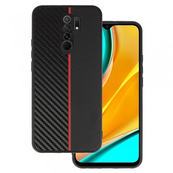 Tel Protect CARBON pouzdro pro Xiaomi Redmi 9 black s červeným pruhem