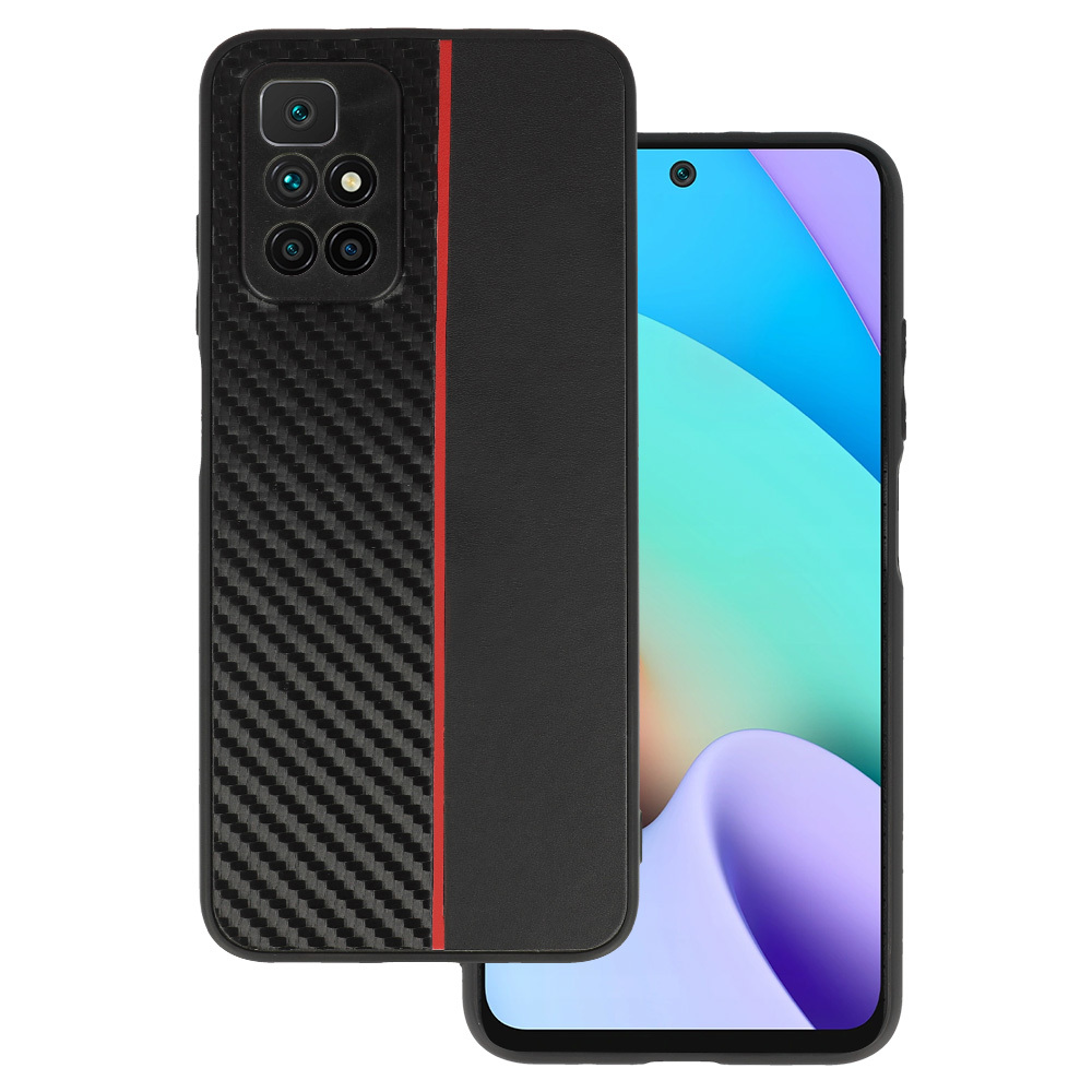 Levně Kryt Tel Protect CARBON pro Xiaomi Redmi 10 černý s červeným pruhem