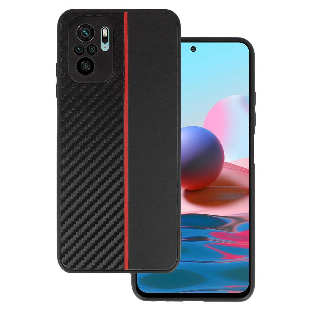 Levně Tel Protect CARBON pouzdro pro Xiaomi Redmi Note 10/Note 10S/Poco M5S černé s červeným pruhem
