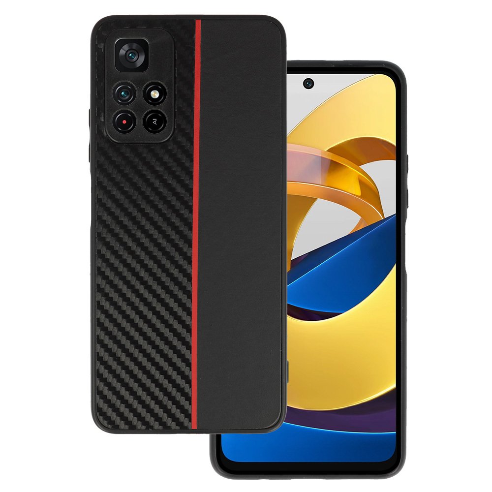 Levně Tel Protect CARBON pouzdro pro Xiaomi Redmi Note 11 5G/Note 11S 5G/Poco M4 Pro 5G black s červeným pruhem