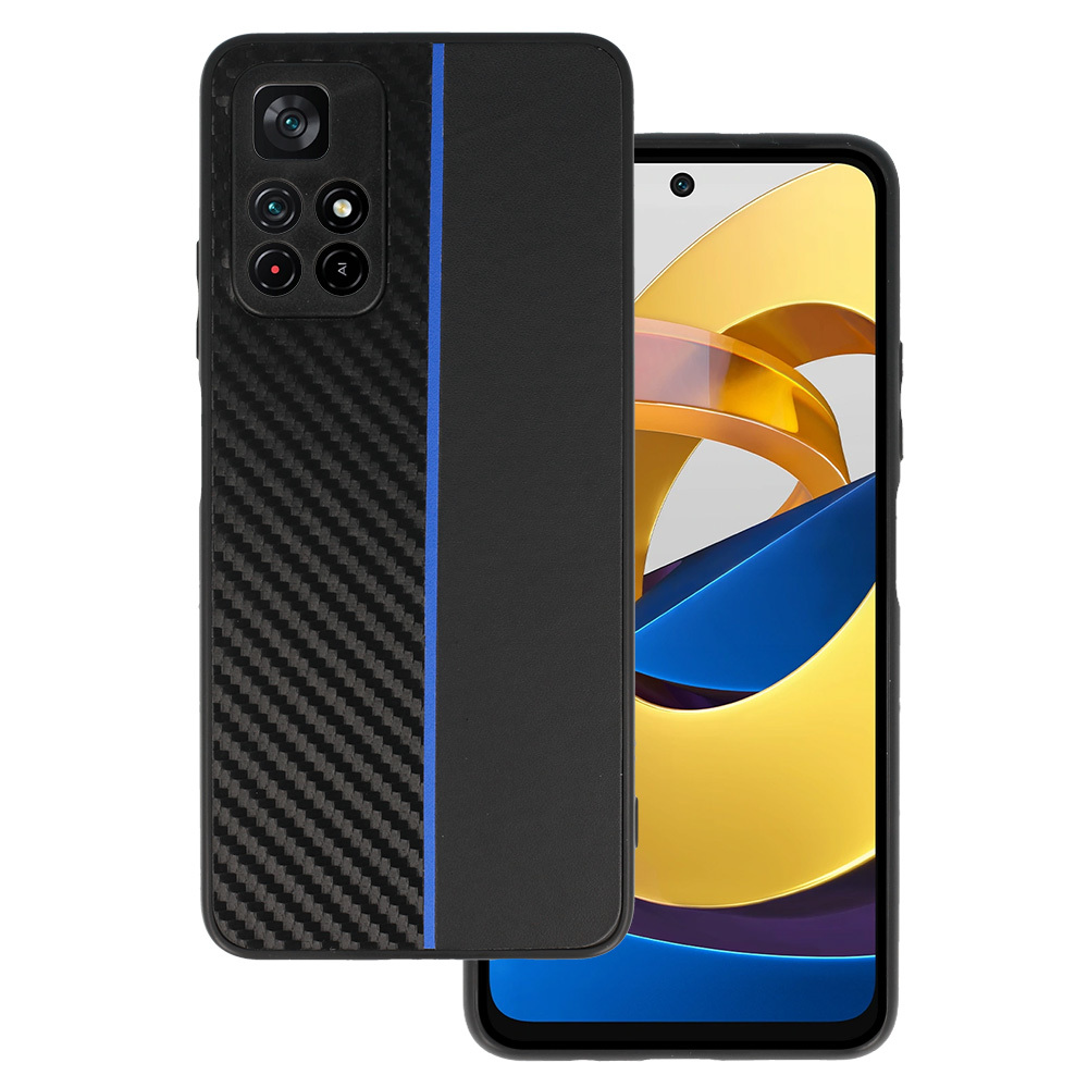 Levně Tel Protect CARBON pouzdro pro Xiaomi Redmi Note 11 5G/Note 11S 5G/Poco M4 Pro 5G black s modrým pruhem