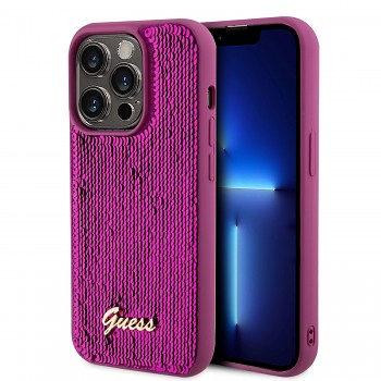 Zadní kryt Guess Sequin Script Logo pro iPhone 14 Pro Magenta