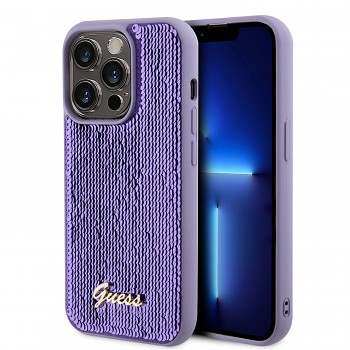 Zadní kryt Guess Sequin Script Logo pro iPhone 14 Pro Purple