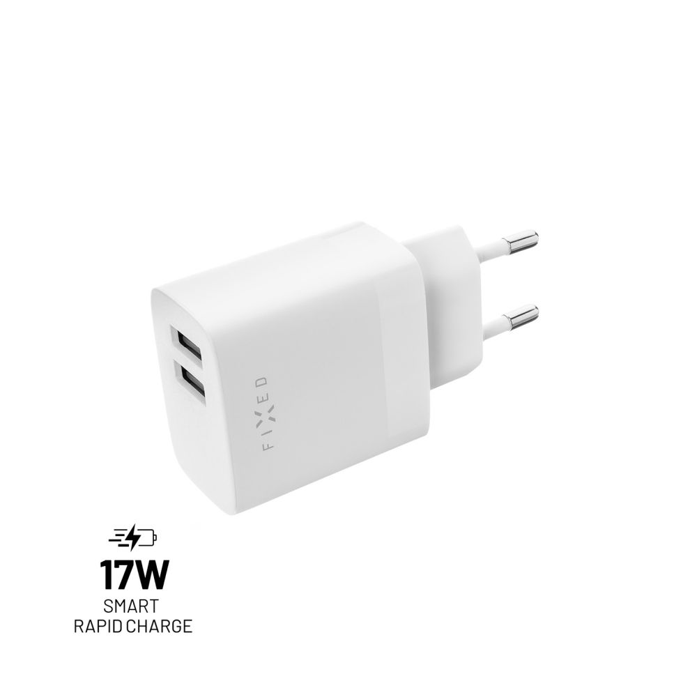 Levně Síťová nabíječka FIXED s 2xUSB výstupem, 17W Smart Rapid Charge, bílá