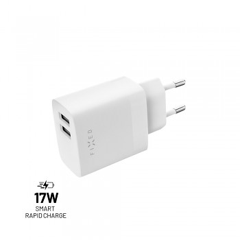 Síťová nabíječka FIXED s 2xUSB výstupem, 17W Smart Rapid Charge, bílá