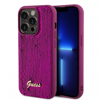 Zadní kryt Guess Sequin Script Logo pro iPhone 14 Pro Max Magenta