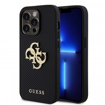 Zadní kryt Guess PU Perforated 4G Glitter Metal Logo pro iPhone 14 Pro Max černý