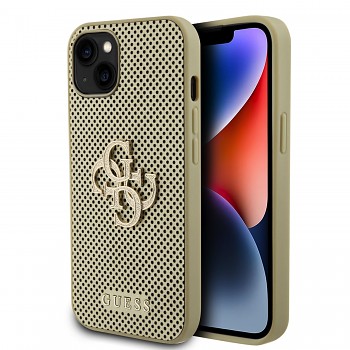 Zadní kryt Guess PU Perforated 4G Glitter Metal Logo pro iPhone 13 Gold