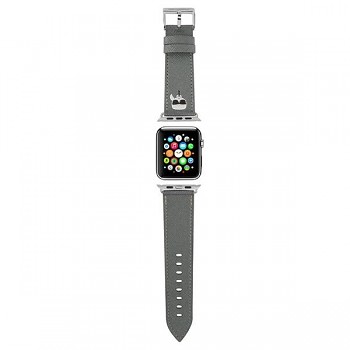 Originální řemínek KARL LAGERFELD Saffiano Karl Heads KLAWMOKHG pro Apple Watch 38/40/41mm stříbrný