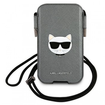 Originální kabelka KARL LAGERFELD Saffiano Ikonik Choupette Head KLHCP12LOPHCHG 6,7 palců šedá