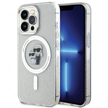 Originální pouzdro KARL LAGERFELD hardcase Karl&Choupette Glitter MagSafe KLHMP13LHGKCNOT pro Iphone 13 Pro transparentní