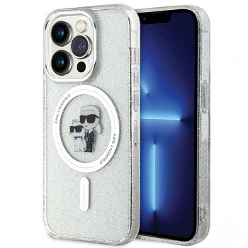 Originální pouzdro KARL LAGERFELD hardcase Karl&Choupette Glitter MagSafe KLHMP14LHGKCNOT pro Iphone 14 Pro transparentní