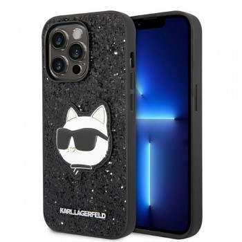 Originální pouzdro KARL LAGERFELD Glitter Choupette Patch KLHCP14LG2CPK pro Iphone 14 Pro Black