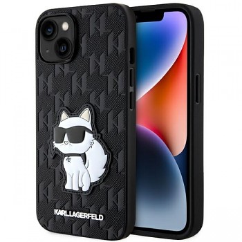 Originální pouzdro KARL LAGERFELD Saffiano Monogram Choupette KLHCP14SSAKHPCK pro Iphone 14 Black