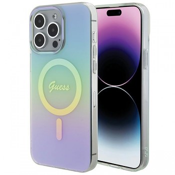 Originální pouzdro GUESS IML Iridescent Magsafe hardcase GUHMP15LHITSQ pro Iphone 15 Pro turquoise