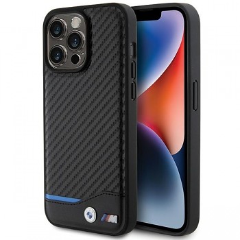 Originální pouzdro BMW Leather Carbon BMHCP15X22NBCK pro Iphone 15 Pro Max Black