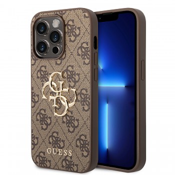 Guess PU 4G Metal Logo Zadní Kryt pro iPhone 15 Pro Brown