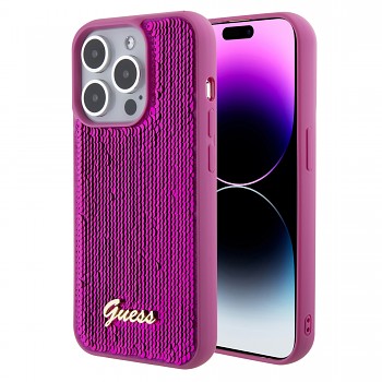 Guess Sequin Script Logo Zadní Kryt pro iPhone 15 Magenta