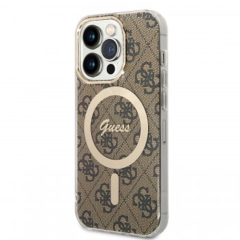 Zadní kryt Guess IML 4G MagSafe pro iPhone 15 Pro Brown