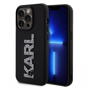 Karl Lagerfeld 3D Rubber Glitter Logo Karl Zadní Kryt pro iPhone 15 Pro Black