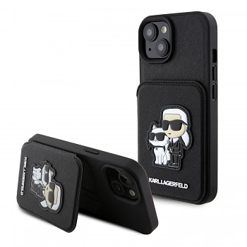 Karl Lagerfeld PU Saffiano Card Slot Stand Karl and Choupette Zadní Kryt pro iPhone 15 Black