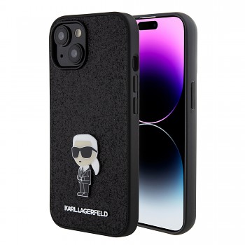 Karl Lagerfeld Fixed Glitter Metal Ikonik Zadní Kryt pro iPhone 15 Black