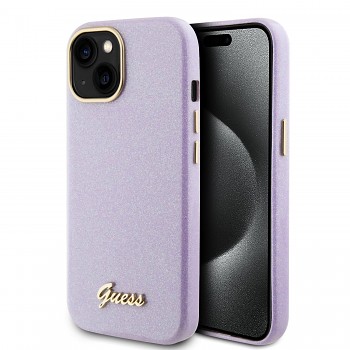 Guess PU Glitter Full Wrapped Zadní Kryt pro iPhone 15 Lilac