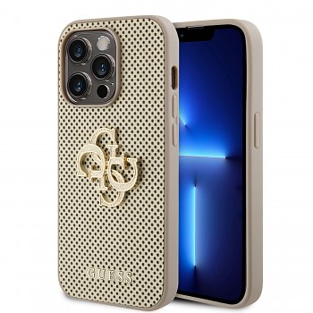 Guess PU Perforated 4G Glitter Metal Logo Zadní Kryt pro iPhone 15 Pro Max Gold