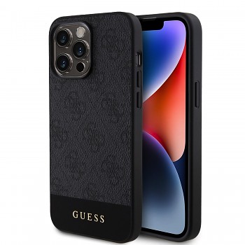 Guess PU 4G Stripe MagSafe Zadní Kryt pro iPhone 15 Pro Black