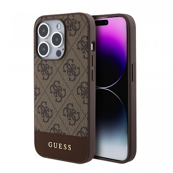 Guess PU 4G Stripe MagSafe Zadní Kryt pro iPhone 15 Pro Max Brown