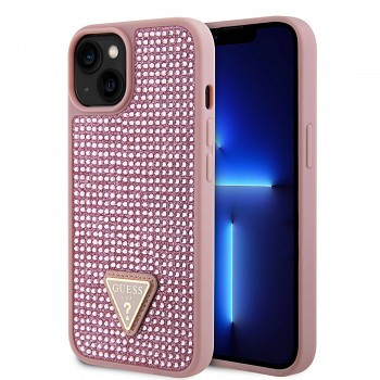 Guess Rhinestones Triangle Metal Logo Kryt pro iPhone 15 Pink