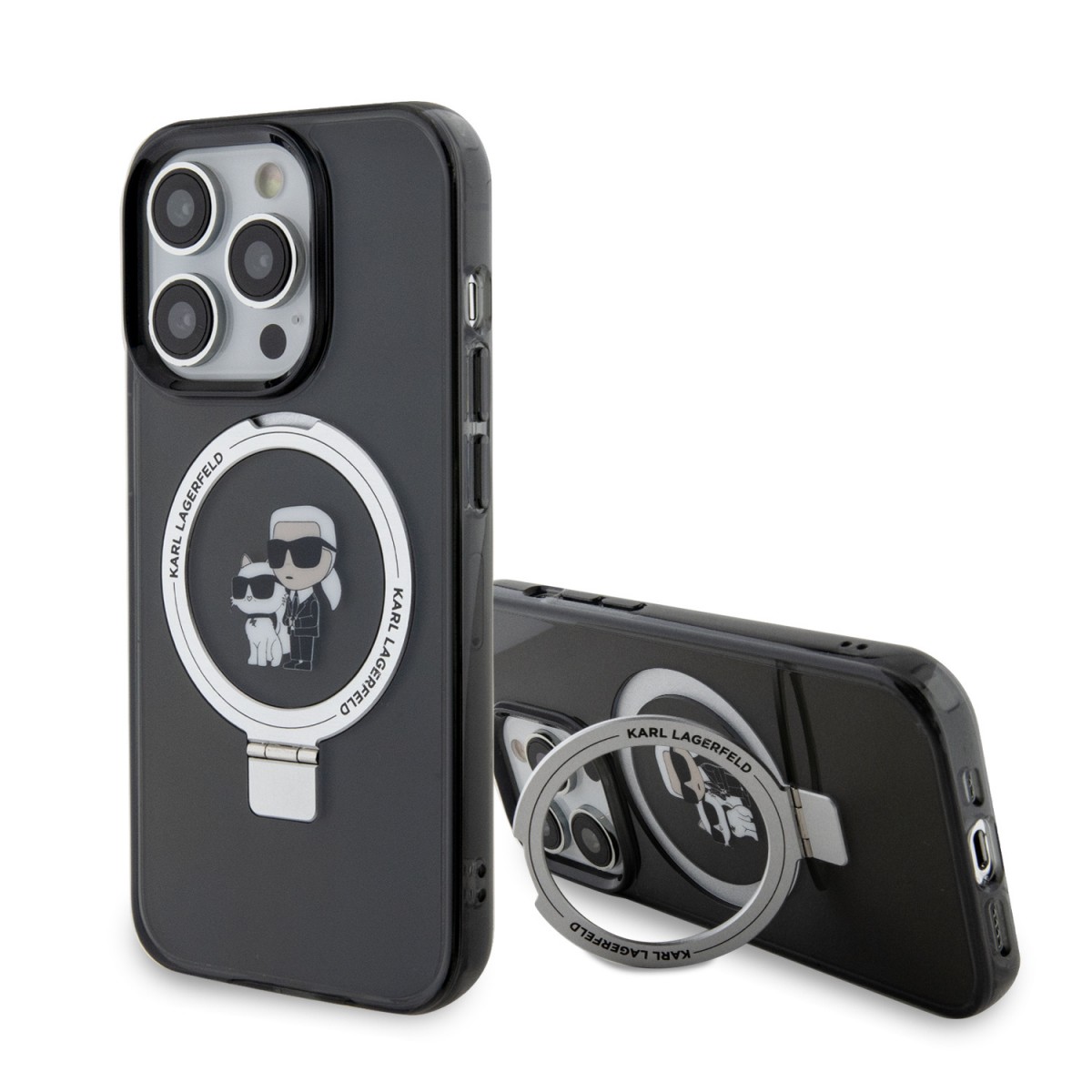 Levně Karl Lagerfeld Ringstand Karl and Choupette MagSafe Zadní Kryt pro iPhone 15 Pro Max Black