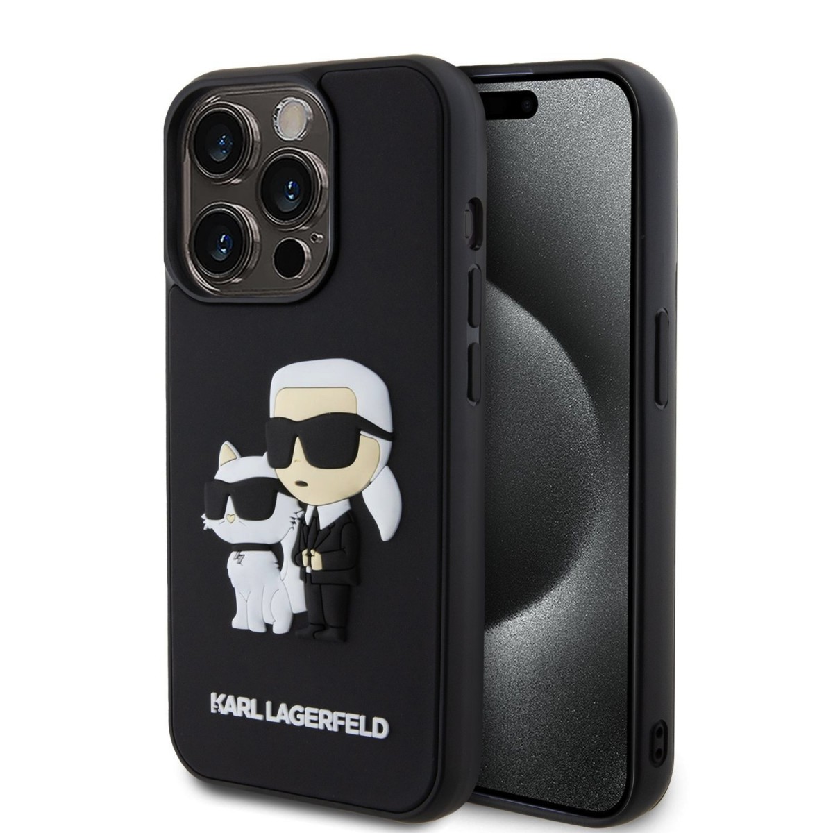 Levně Karl Lagerfeld 3D Rubber Karl and Choupette Zadní Kryt pro iPhone 13 Pro Black