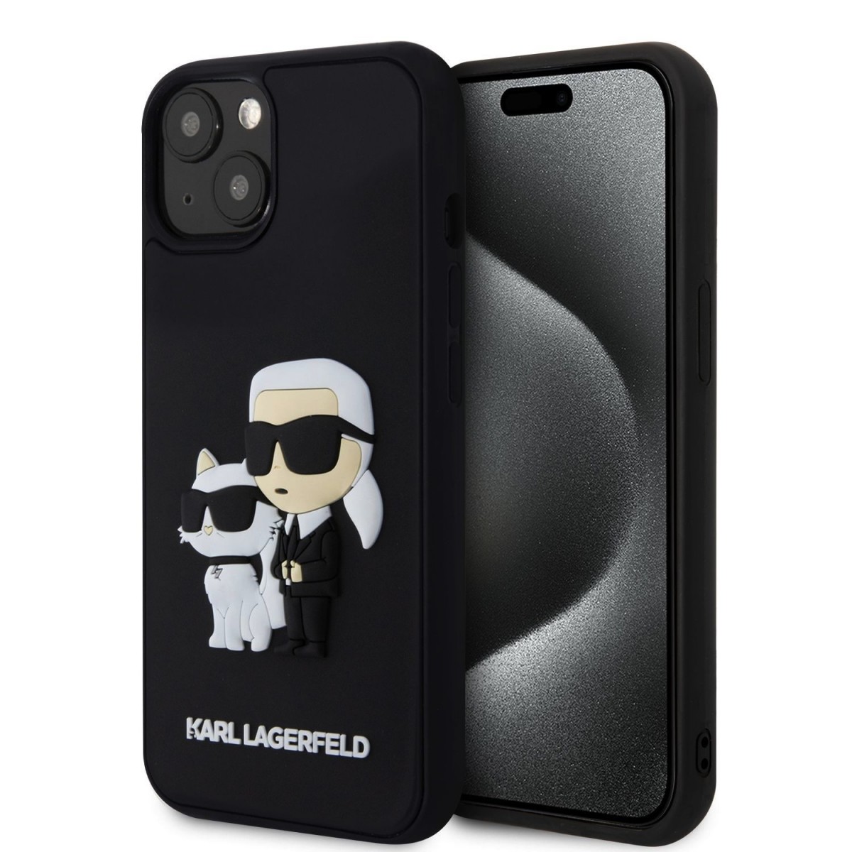 Levně Karl Lagerfeld 3D Rubber Karl and Choupette Zadní Kryt pro iPhone 13 Black