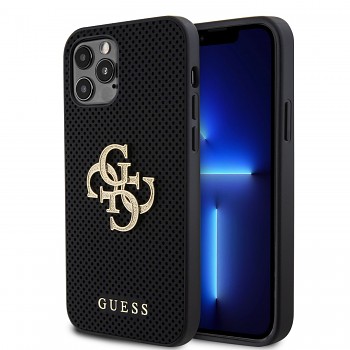 Guess PU Perforated 4G Glitter Metal Logo Zadní Kryt pro iPhone 12/12 Pro Black