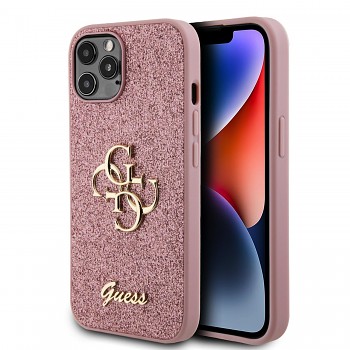Guess PU Fixed Glitter 4G Metal Logo Zadní Kryt pro iPhone 12 - 12 Pro Pink
