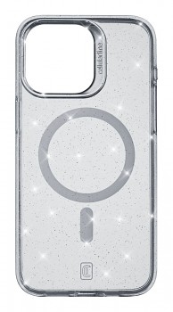 Třpytivý zadní kryt Cellularline Sparkle Mag s podporou Magsafe pro Apple iPhone 15 Pro, čirý 