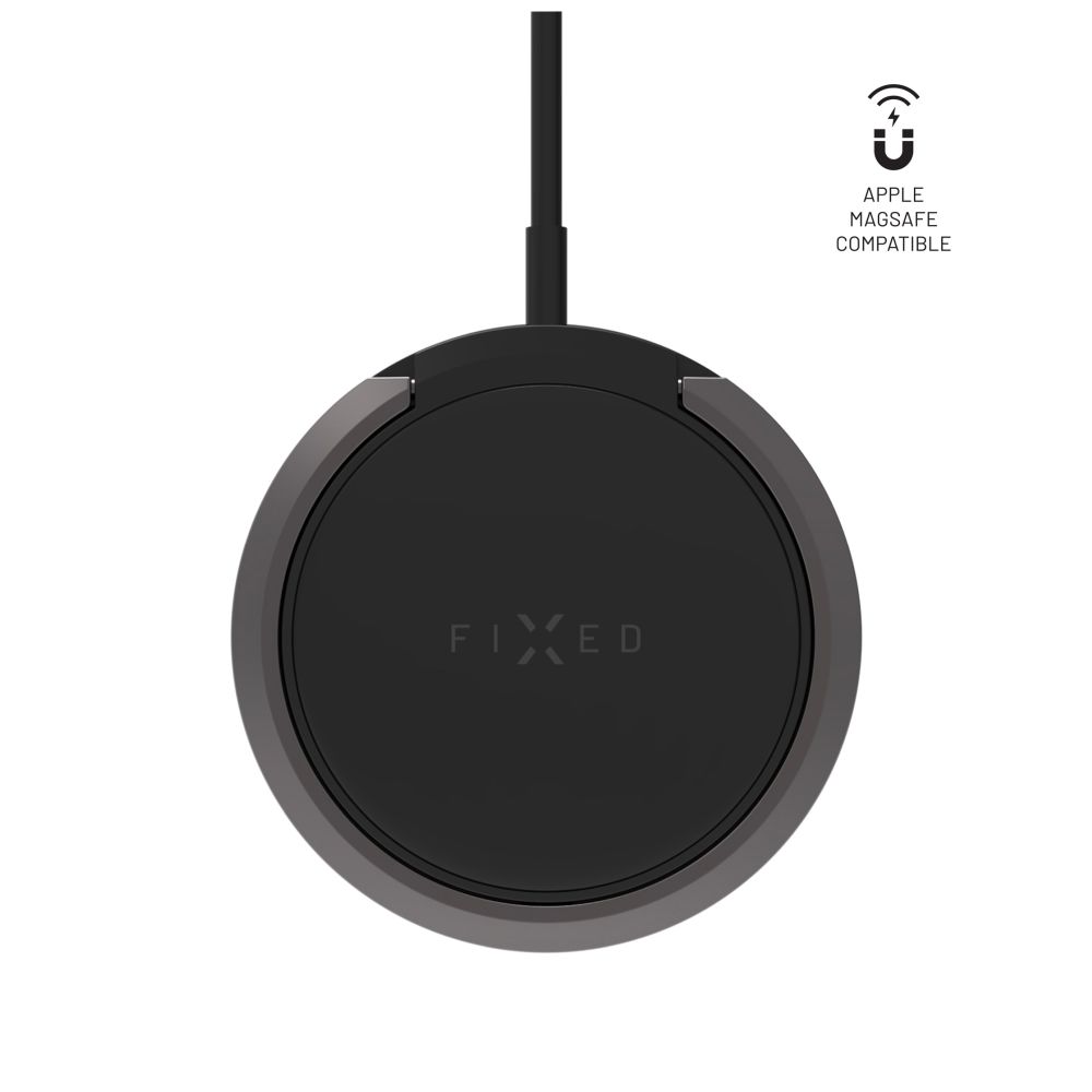 Levně Bezdrátová nabíječka FIXED MagPad s podporou uchycení MagSafe a stojánkem, 15W, černá