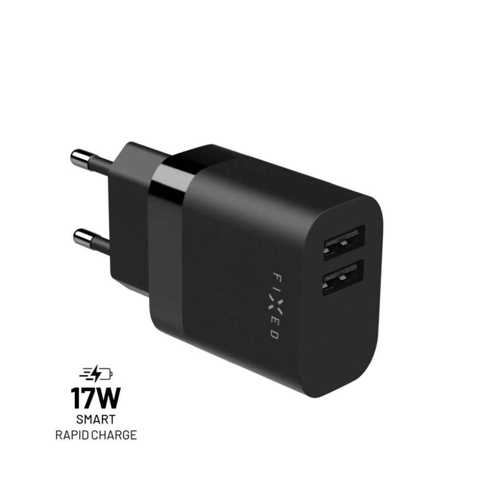 Levně Síťová nabíječka FIXED s 2xUSB výstupem, 17W Smart Rapid Charge, černá